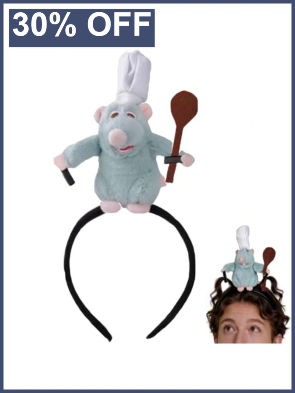 Rat Plush Headband Costume Prop with Spoon Adult Halloween Cosplay Hair Clip